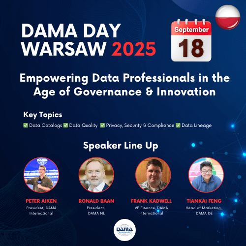 DAMA Day Warsaw 2025 event banner – Poland’s top data governance conference featuring global DAMA leaders